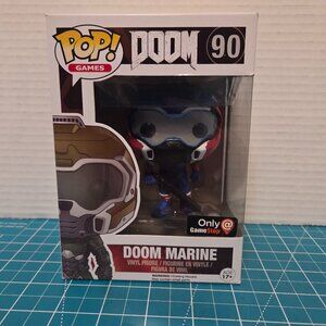 Funko POP Games Doom Doom Marine Gamestop Red Whtie Blue 90 Vinyl Figure